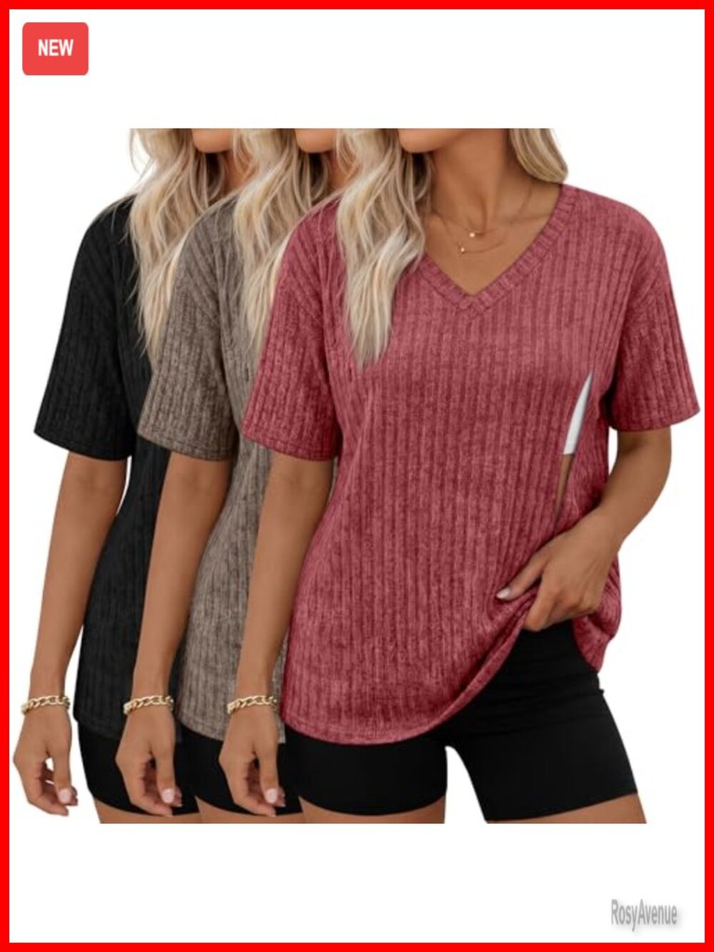 3 Pack Nursing T-Shirts V-Neck Invisible Zipper Breastfeeding Tops Oversized